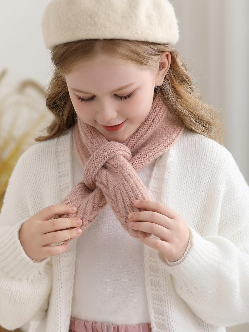 Haloumoning Kids Girls Knit Scarf Toddler Warm Winter Cross Tie Wrap Neck Warmer Cute Scarves 1-14 Years - Image 5